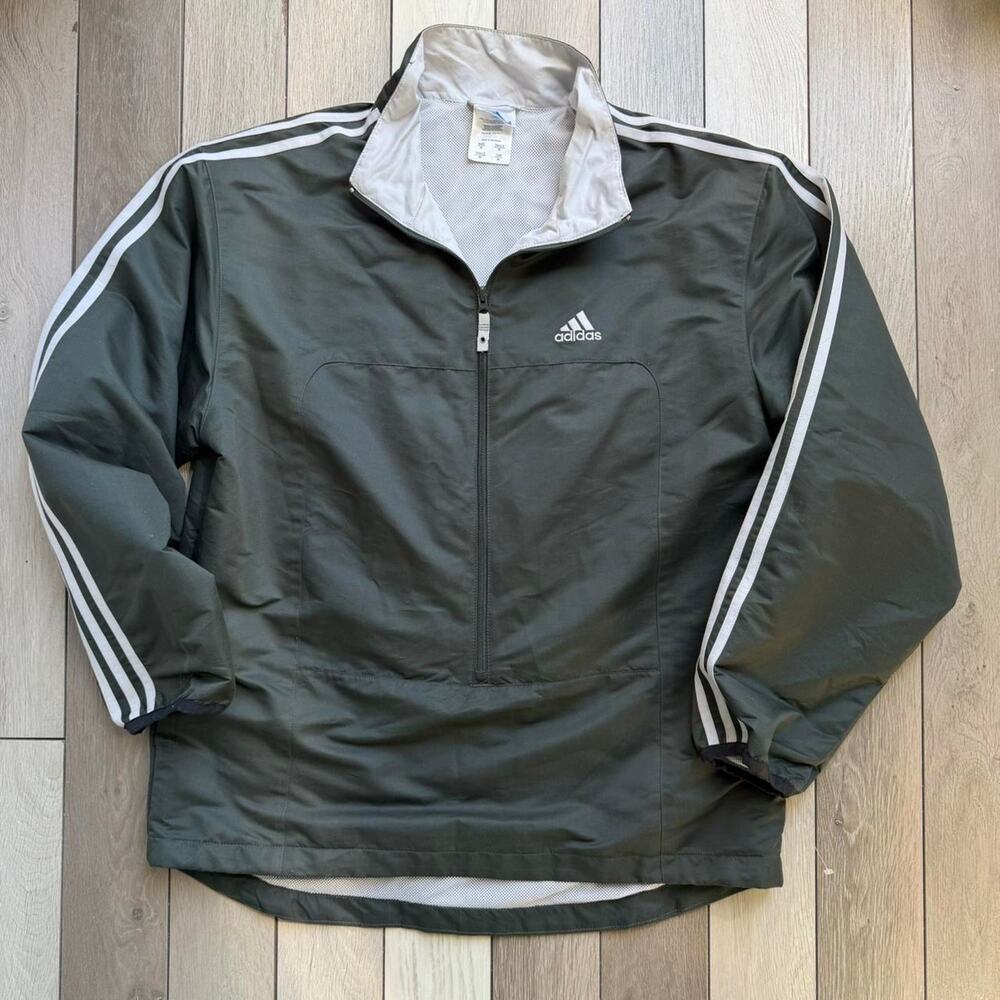 Adidas 3 Stripe Half Zip Windbreaker Jacket Olive Green Size M